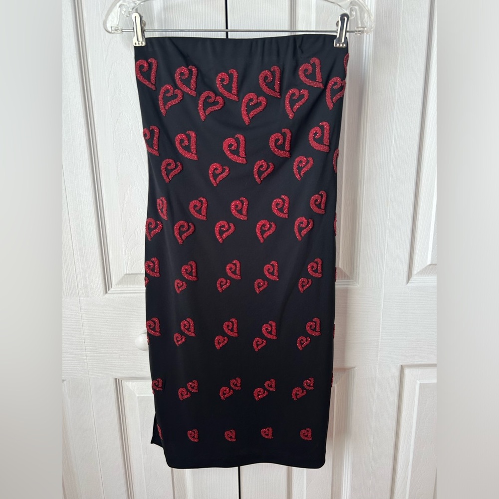 NWOT romantic vintage black heart beaded sleeveless mini dress - size sm…